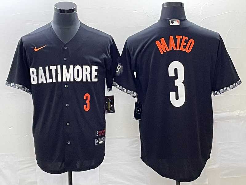 Mens Baltimore Orioles #3 Jorge Mateo Number Black 2023 City Connect Cool Base Stitched MLB Jerseys